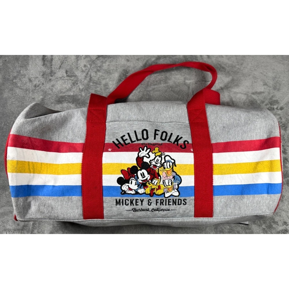 Disney Mickey Mouse & Friends Hello Folks Duffle Bag Grey Stripe One‎ Size